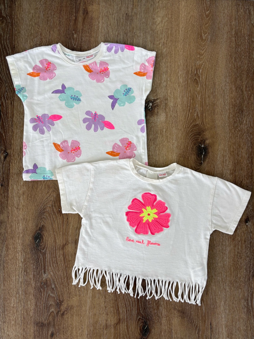 Zara Kids Tropical BohoFlower T-Shirt Bundle of 2 Size: 4T /Hippie, Summer, Play
